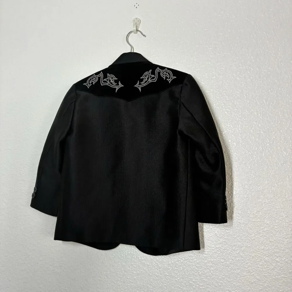 Buffalo Country Suit Jacket Boys 4 Black Western Cowboy Embroidered Velvet Yoke